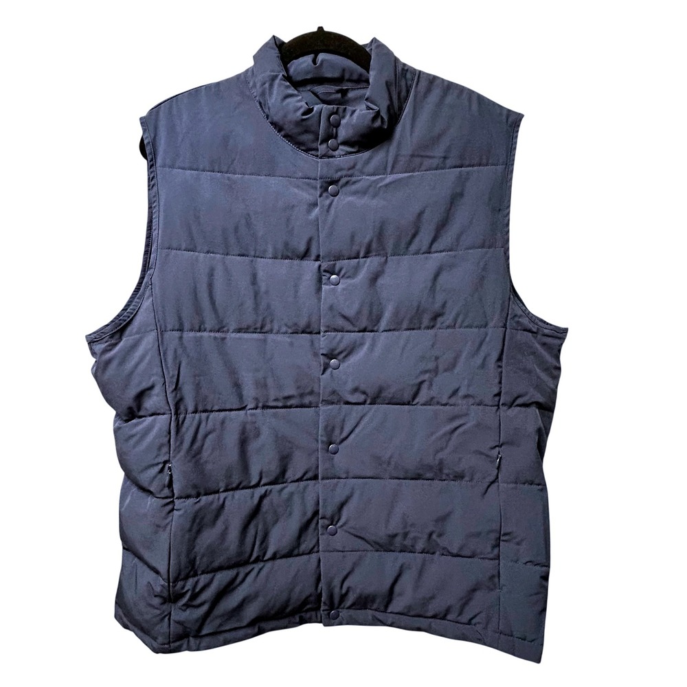 Zara Womens XL Puffer Vest Sleeveless Jacket Snap Button Padded‎ Warm Navy Blue